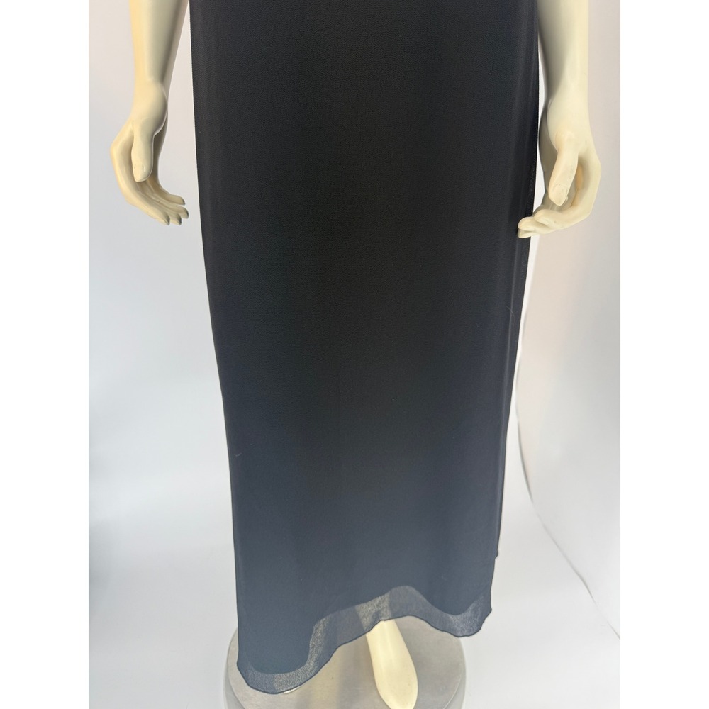 Molly Malloy Evening Black‎ Sleeveless Maxi Dress Scoop Neck Sheer Overlay Sz 10 - Picture 3 of 12